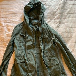 Army green jacket.